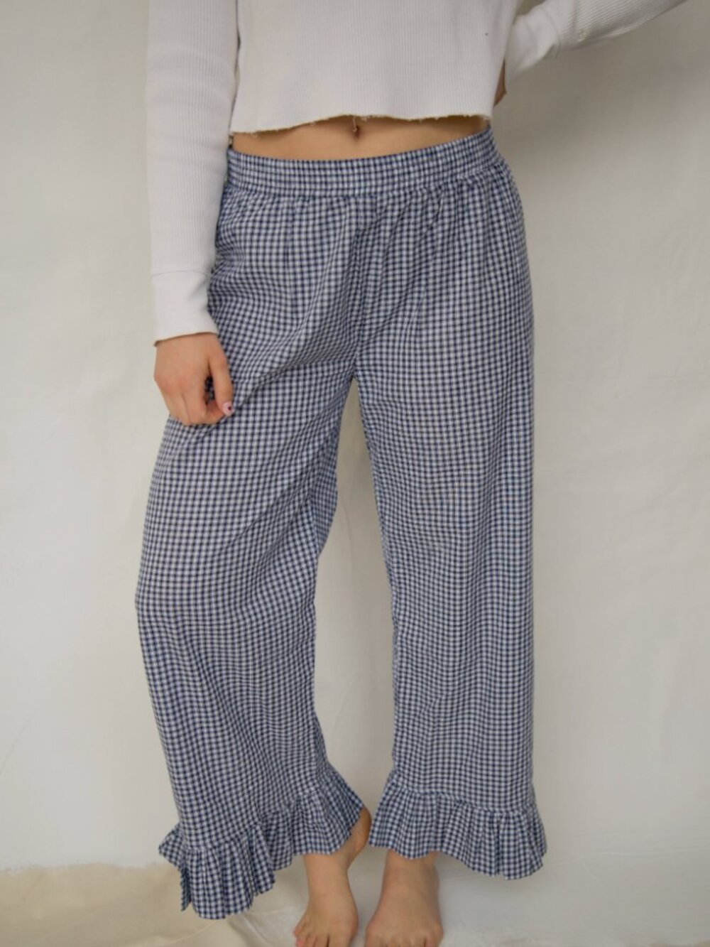 Sonderhaus Blue Plaid Boxer Pants 3XL Cotton Ruffle Hem